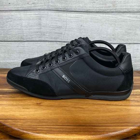 Hugo Boss Mixed Material Trainers Suede Faux Leather Black Shoe Men’s Size 11 - Picture 1 of 13